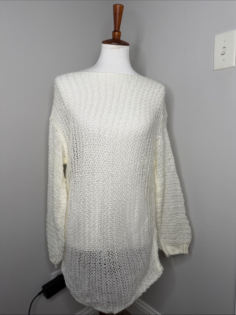 Boutique Cozy Oversized Open-Knit Sweater - Cream